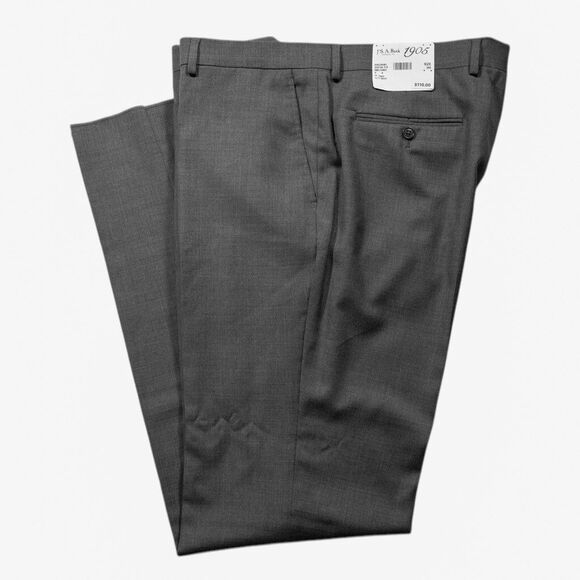 Jos. A. Bank 1905 Mens Dress Pants 38 Gray 100% Wool Flat Front Trousers NWT